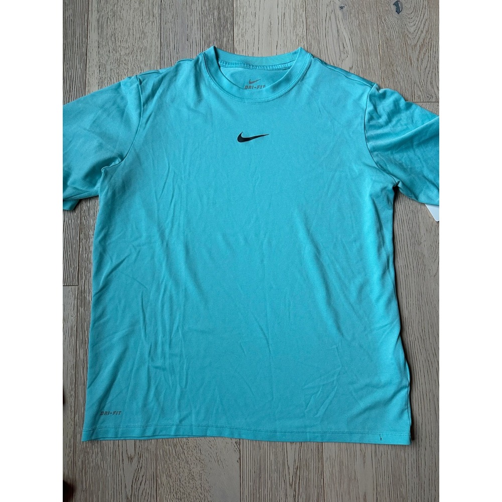 Nike Dri-FIT Youth XL Short Sleeve Athletic T-Shirt Teal Blue Swoosh Logo